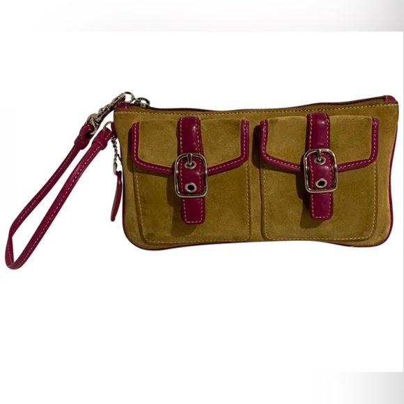 Coach vintage suede with leather trim wristlet - Picture 1 of 9